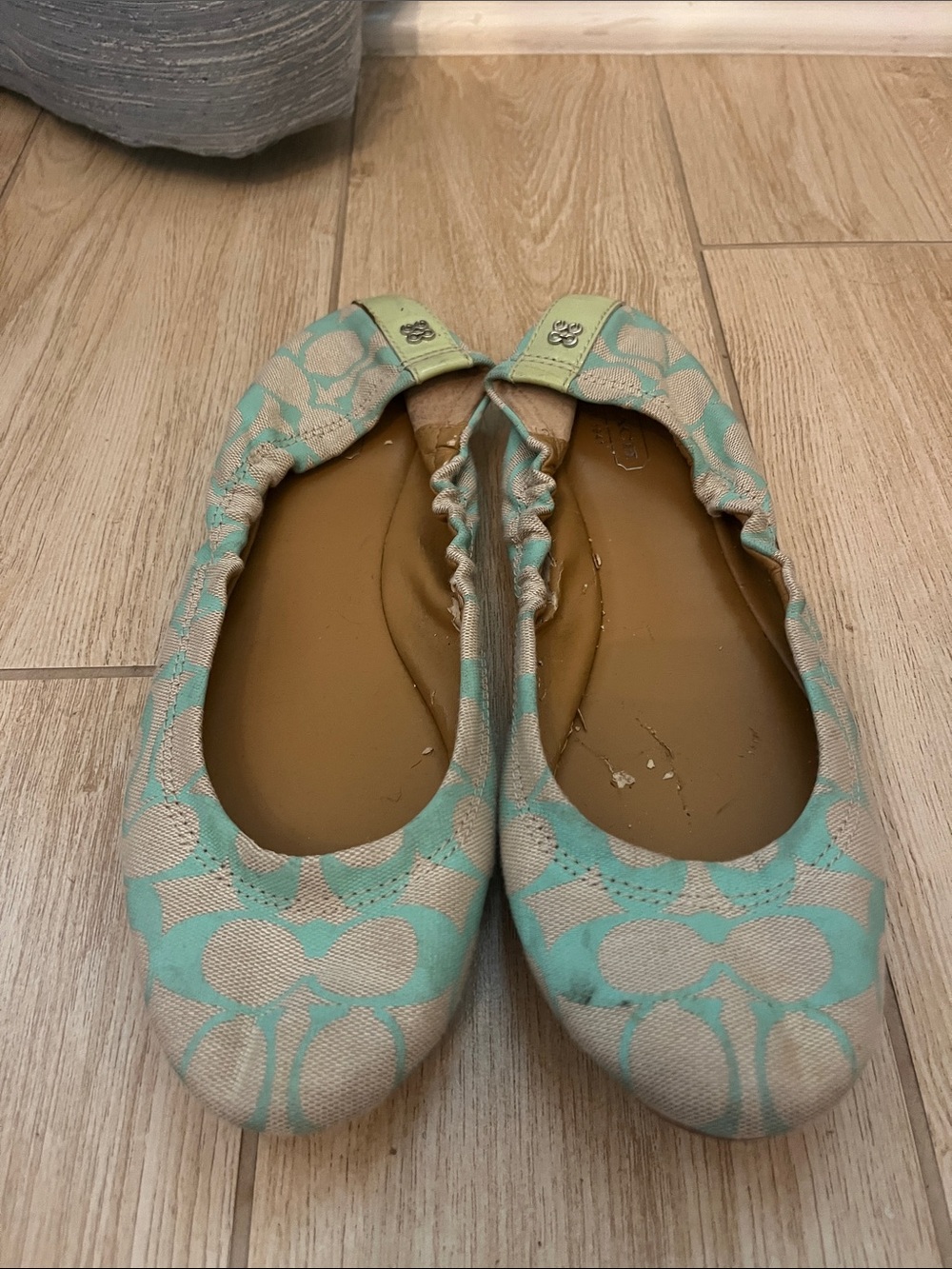 Coach Women's Mint Green and Beige Signature Ballet Flats